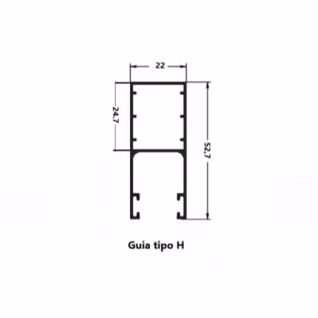 "Guía H-25: una opción robusta y duradera para cajones de aluminio de tamaño medio en persianas de ventanas y puertas."